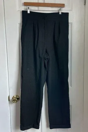 Urban Outfitters grey high waist pleated wide leg pants cuffed office workwear thumbnail 1