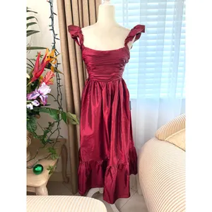 Lulus Poised Passion Wine Red Taffeta Pleated Ruffled Midi Dress thumbnail 5