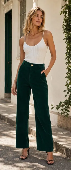 J.ING Jing Green Velvet High Waisted Straight Leg Pants Size L thumbnail 1