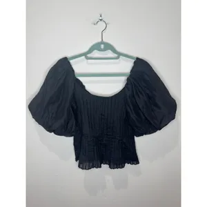Banana Republic Kali Puff Sleeve Blouse Black Sz‎ 4 NWT thumbnail 2