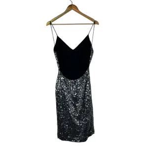 Womens Silver Sequin Bodycon Mini Dress Backless Glam Cocktail Birthday Size M thumbnail 4