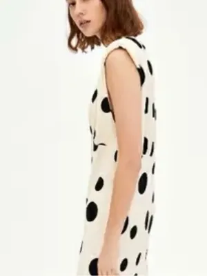 Zara Trafaluc beige sleeveless dress black polka dots and shoulder pads thumbnail 11