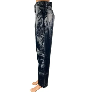 Abercrombie & Fitch 90s Straight Black Faux Patent Leather Trousers Pants Sz 28 thumbnail 2