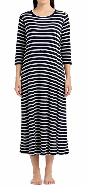 Roolee black White Striped Ribbed Knit Maxi Dress 3/4‎ Sleeve Small thumbnail 1