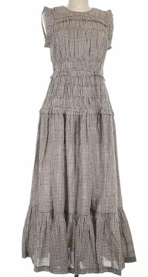 Caroline Constas 100% Cotton Plaid Gingham Print Long Dress size M thumbnail 1