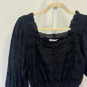 NWT Urban Bliss Black Eyelet Embroidered Crop Top Puff Sleeve Square Neck Boho thumbnail 3