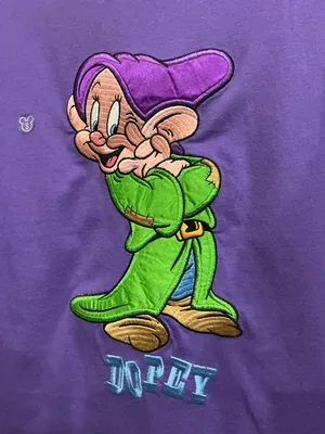 Vintage Disney Store Dopey Embroidered Thick‎ Tee Shirt Purple NWT Deadstock S thumbnail 3