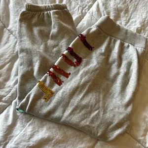 Victoria's Secret Limited Edition Gray Joggers with Multicolor Sequin Accents thumbnail 1
