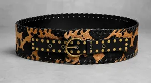 Wide Animal Print Belt with Gold Studs | Windsor thumbnail 1
