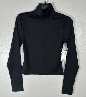 NEW Good American Weightless Turtleneck Top Size Small Black Long Sleeve Stretch thumbnail 1