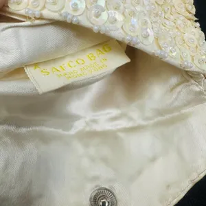 Vintage Safco Beaded Sequin Coin Purse‎ Ivory Evening Bag Handmade Hong Kong thumbnail 5