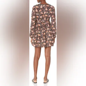 Billabong Sweetest Dream Floral Mini Dress Black Pebble Long Sleeve L thumbnail 6