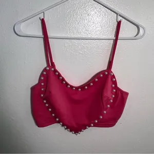 Shein‎ Women's Size 6 Heart Pattern Tank Top Pink Pearls Sleeveless Sweetheart thumbnail 5