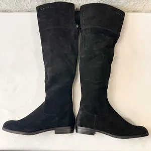 Genuine 1976 Leather Boots Knee Hight Shoes Back Zip Black Suede Riding Boots thumbnail 5