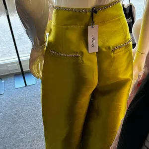 Nasty Gal diamanté Embellished size 6 top & size 8 wide leg pantsChartreuse thumbnail 3