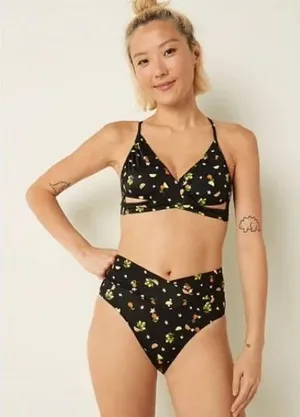 PINK bikini swimsuit size small orange lemon print high waist string top thumbnail 1
