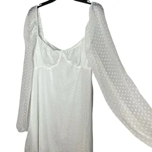 Missguided NEW White Milkmaid Woven Dotty Skater Mini Dress Size 14 thumbnail 2