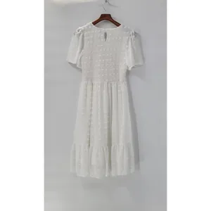 Kandra Womens Dress Medium White Smocked Flutter Sleeve Swiss Dot Flowy Midi NEW thumbnail 3