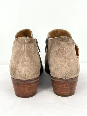 Lucky Brand Fenley Taupe Suede Side Zip Stacked Block Heel Ankle Booties 8M thumbnail 6