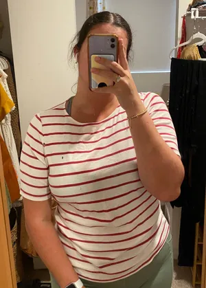 Loft White & Pink Striped Top thumbnail 2