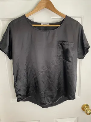 BB Dakota Black Satin Short-Sleeve Pajama Set with Drawstring Pants Size Small thumbnail 2