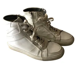 Zadig & Voltaire ZV1747 Flash High-Top Sneakers White Leather Lightning Bolt 40 thumbnail 1
