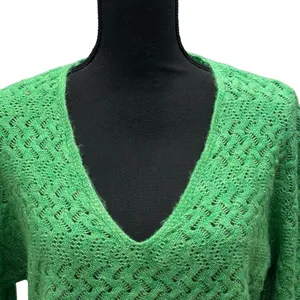 MANGO -MNG Green V Neck Sweater‎ Women Size Medium Long Sleeve thumbnail 2