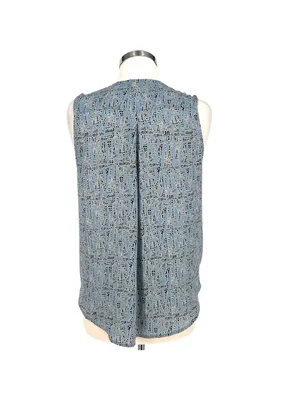 Astr Sleeveless Modern Office Draped V-Neck Blouse Blue Black Size Medium thumbnail 6