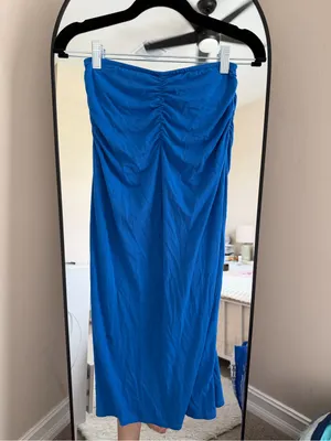 House of Harlow 1960 Cobalt Blue Ruched Drawstring Maxi Skirt thumbnail 3