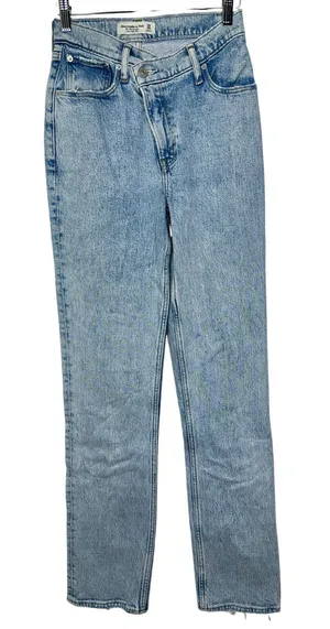 Abercrombie & Fitch The 90s Straight Ultra High Rise Blue Denim Jeans Size 24 00 thumbnail 1