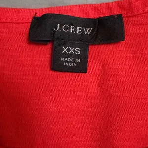 J.Crew Womens XXS Red Eyelet Flutter Sleeve Pom Pom Trim‎ Slub Cotton Top thumbnail 3