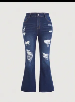 SHEIN ripped curve bell bottom jeans  thumbnail 5