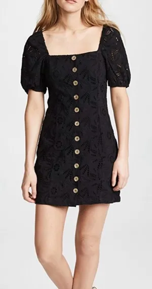 Free people‎ Daniella Eyelet Elegant Black Lace Mini Dress Size 2 thumbnail 1