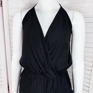 SHEIN Surplice Halter Top‎ Jogger Leg Jumpsuit Black Small thumbnail 7