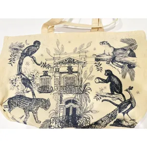 Sézane Paris Canvas Tote Bag Maria Pour Blue Illustrated Paradiso Jungle Print thumbnail 6