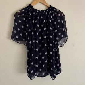 J. Crew Sheer Flowy Smocked Top Ombré Polka Dot Crinkle Chiffon Navy Large Cupro thumbnail 6