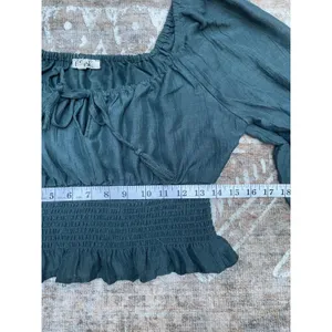 Cottagecore Forest Fairy Peasant Milkmaid Blouse Boho Ren Faire Boho Green L thumbnail 12