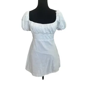 Louna White Bodycon Peasant Mini Dress LARGE Bridal Cotton Corset Cottage $160 thumbnail 11