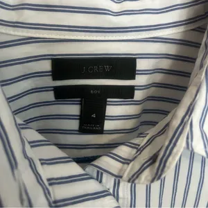 J. Crew Boy Fit Blue White Striped Plaid Button Down Blouse Oxford Top Size 4 thumbnail 2
