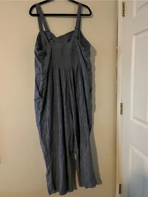 Old Navy Blue Chambray Linen Blend Straight Leg Jumpsuit 2X Euro Summer Capsule thumbnail 5