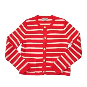 NWT J.Crew Emilie Sweater Lady Jacket in Red Ivory Stripe Knit Cardigan XS thumbnail 1