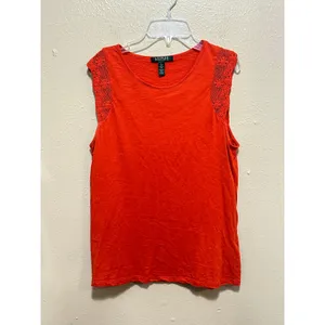 Lauren Ralph Lauren Orange Knit Tank Top with Crochet Trim Sleeveless Large‎ thumbnail 3