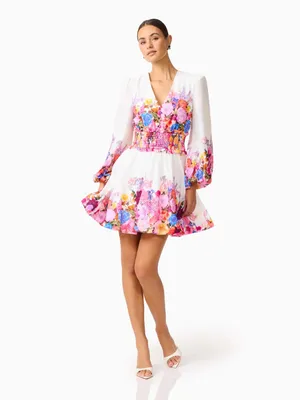 Elliatt Alice Long Sleeve Mini Dress in Ombre Floral $308 Size Small Vacation thumbnail 5