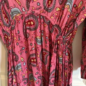Sacred Threads Cotton Paisley Pink Women's Empire Waist Flair Sleeve Dress S Med thumbnail 4
