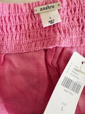 Anthropologie The Aubrey Smocked Linen Wide-Leg Pants, Size L thumbnail 10