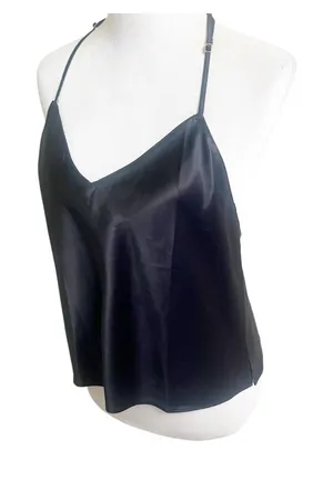Victorias Secret Ziggy Glam Cami Satin Size Medium Black Floral Embroidery thumbnail 1