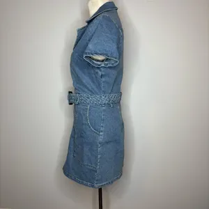 Lulu's- Distinct Icon Medium Wash Denim Belted Mini Dress With Pockets thumbnail 5