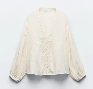 Zara Balloon Sleeve V-neck Blouse thumbnail 1