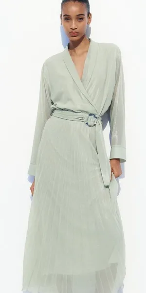 Zara Light Sage Green Wrap Robe Dress thumbnail 1