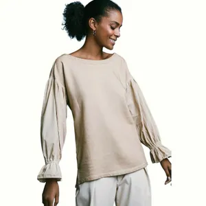 ANTHROPOLOGIE PILCRO Women’s Mixed Media Tan Pullover Puff Sleeve Top thumbnail 2